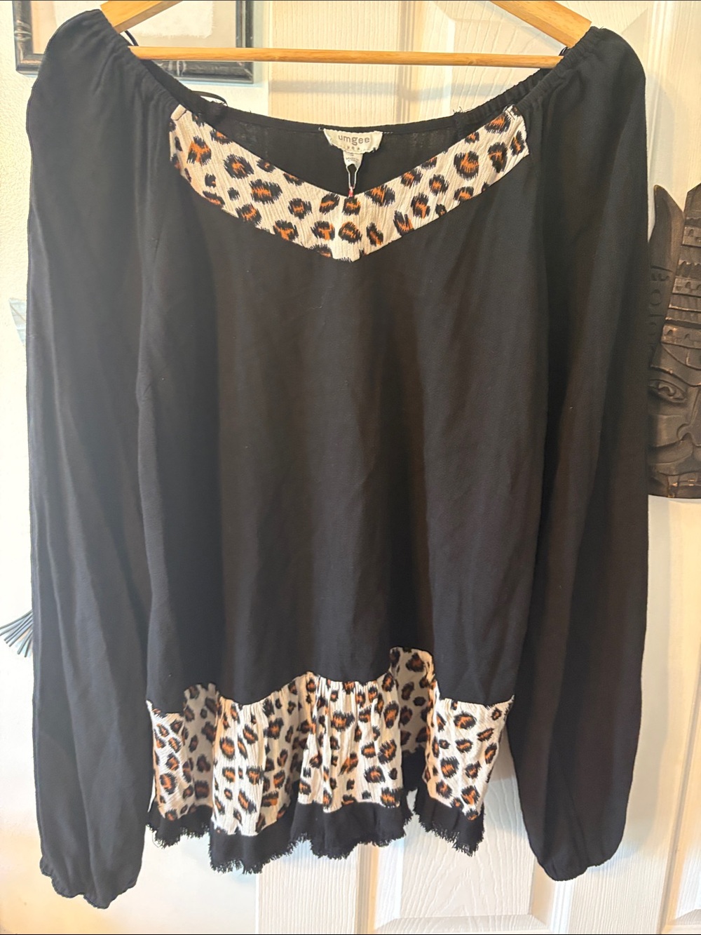 Umgee Black Tunic with Leopard Trim